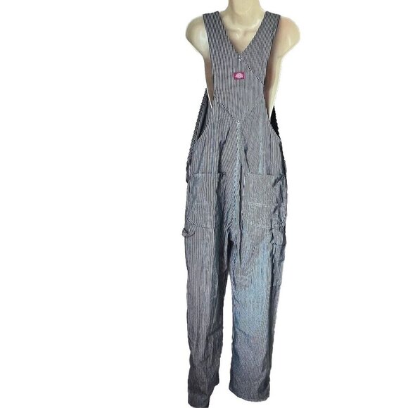 Dickies Bib Overalls Mens Sz 32X32 Blue White Striped Strret Engineer Workwear - Picture 4 of 9